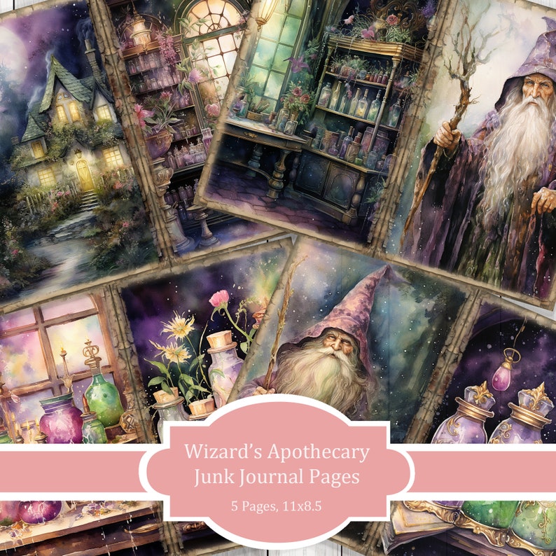 Wizards Apothecary - Journal Paper Set, Junk Journal Pages, Flower Junk Journal Paper, Printable Journal, Scrapbook Paper, Digital Paper