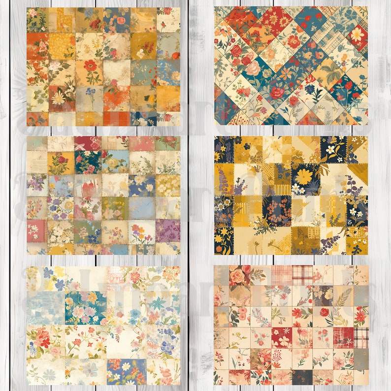 Shabby Floral Patchwork - Journal Paper Set, Junk Journal Pages, Junk Journal Paper, Printable Journal, Scrapbook Paper, Digital Paper