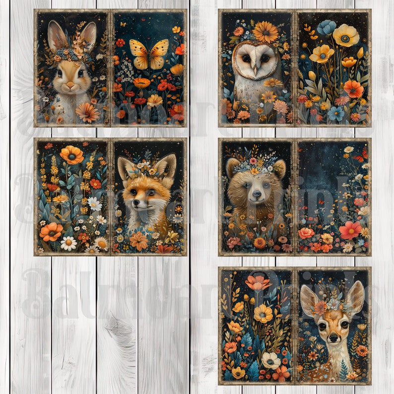 Woodland Night Garden - Journal Paper Set, Junk Journal Pages, Flower Junk Journal Paper, Printable Journal, Scrapbook Paper, Digital Paper