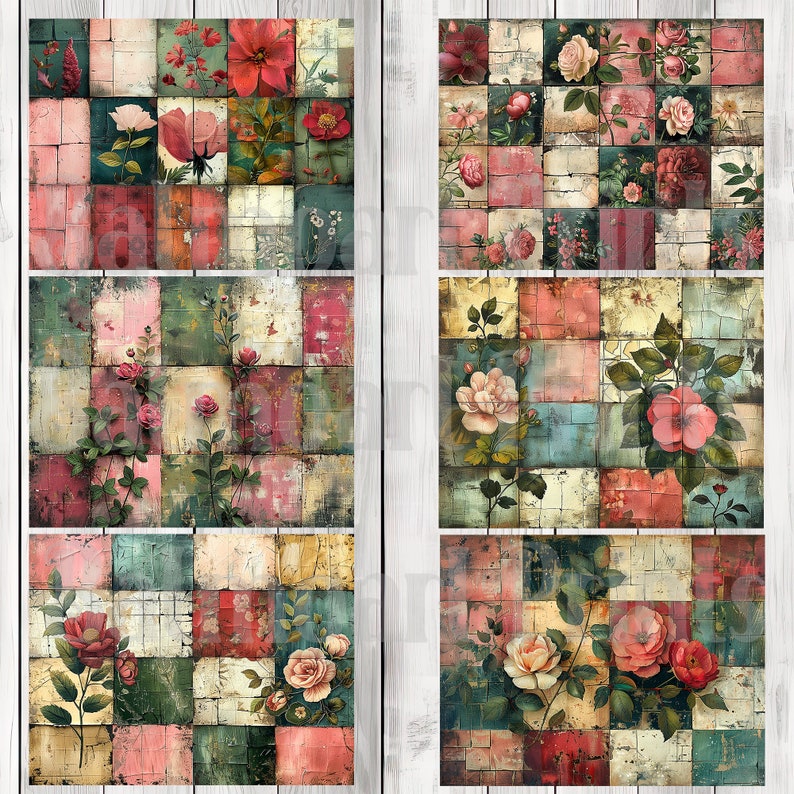 Botanical Patchwork - Journal Paper Set, Junk Journal Pages, Junk Journal Paper, Printable Journal, Scrapbook Paper, Digital Paper