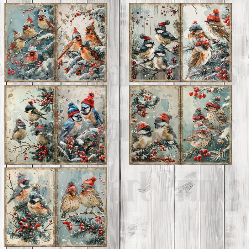 Christmas Birds - Journal Paper Set, Junk Journal Pages, Flower Junk Journal Paper, Printable Journal, Scrapbook Paper, Digital Paper