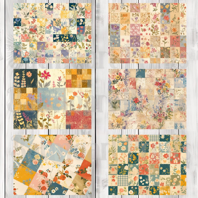 Shabby Floral Patchwork - Journal Paper Set, Junk Journal Pages, Junk Journal Paper, Printable Journal, Scrapbook Paper, Digital Paper