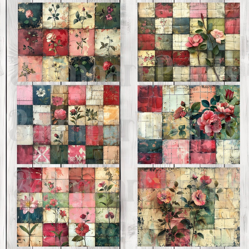 Botanical Patchwork - Journal Paper Set, Junk Journal Pages, Junk Journal Paper, Printable Journal, Scrapbook Paper, Digital Paper