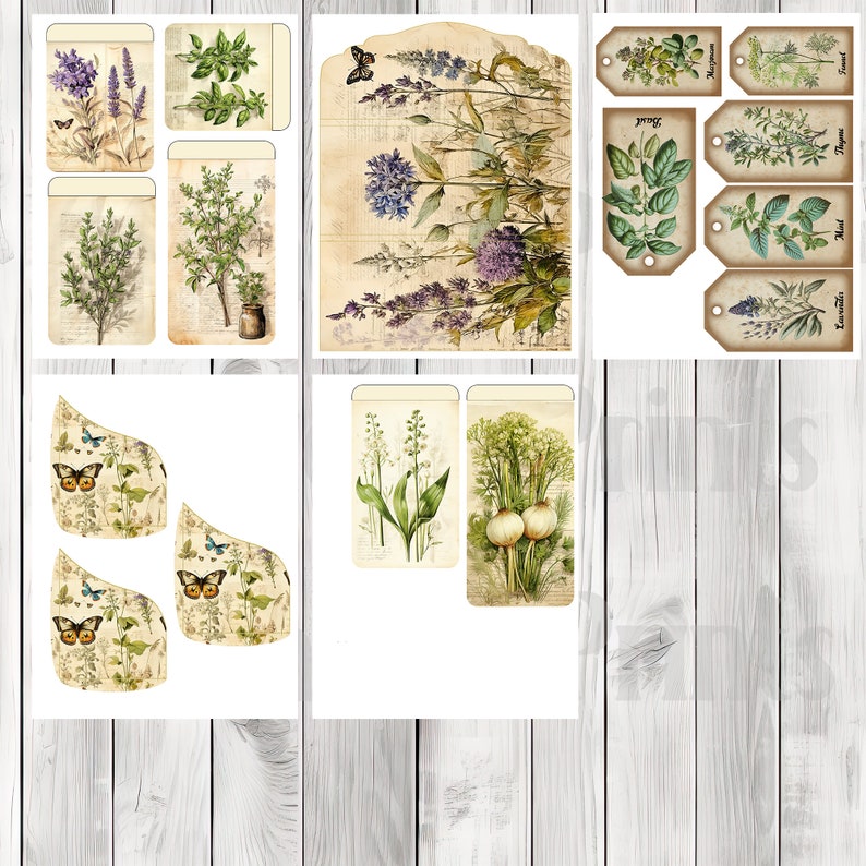 Fresh Herb Folio Kit - Journal Paper Set, Junk Journal Folio, Printable Journal, Scrapbook Paper, Woodland Animals, Floral
