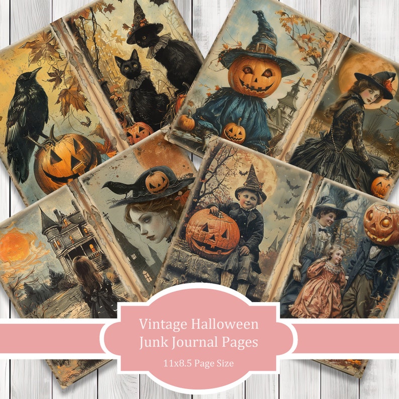 Vintage Halloween - Journal Paper Set, Junk Journal Pages, Flower Junk Journal Paper, Printable Journal, Scrapbook Paper, Digital Paper
