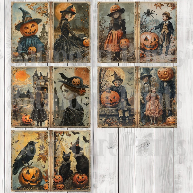 Vintage Halloween - Journal Paper Set, Junk Journal Pages, Flower Junk Journal Paper, Printable Journal, Scrapbook Paper, Digital Paper