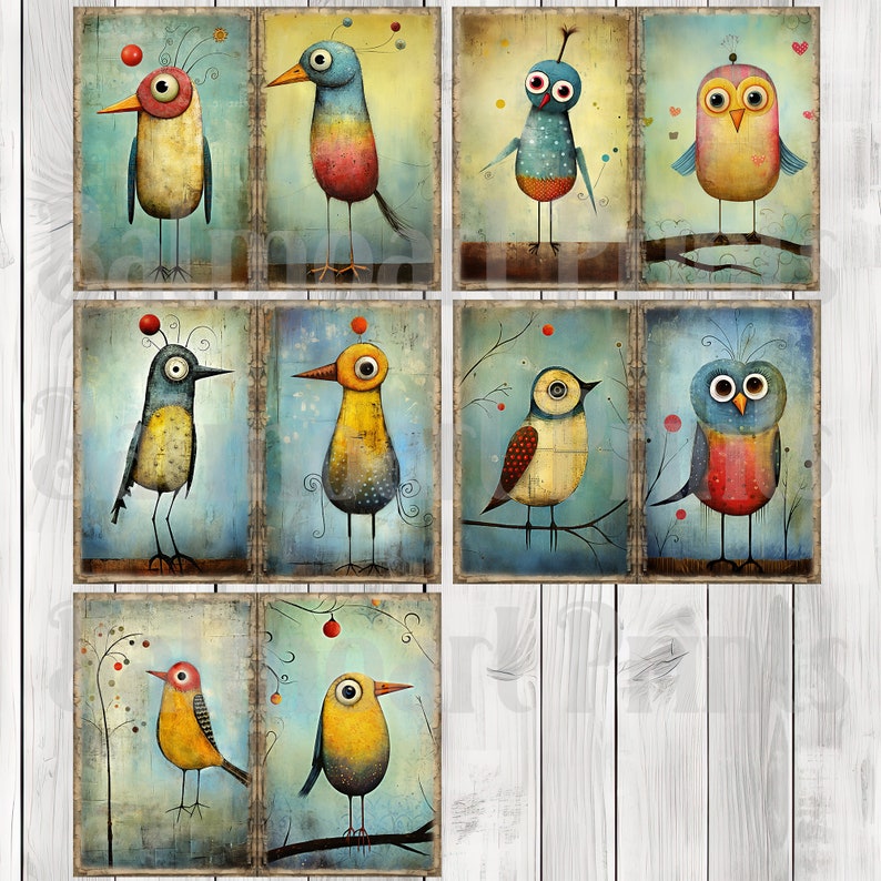 Quirky Birds - Journal Paper Set, Junk Journal Pages, Flower Junk Journal Paper, Printable Journal, Scrapbook Paper, Digital Paper
