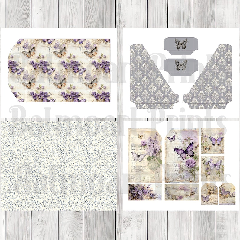 Lavender Floral Folio Kit - Journal Paper Set, Junk Journal Folio, Printable Journal, Scrapbook Paper, Vintage Butterfly