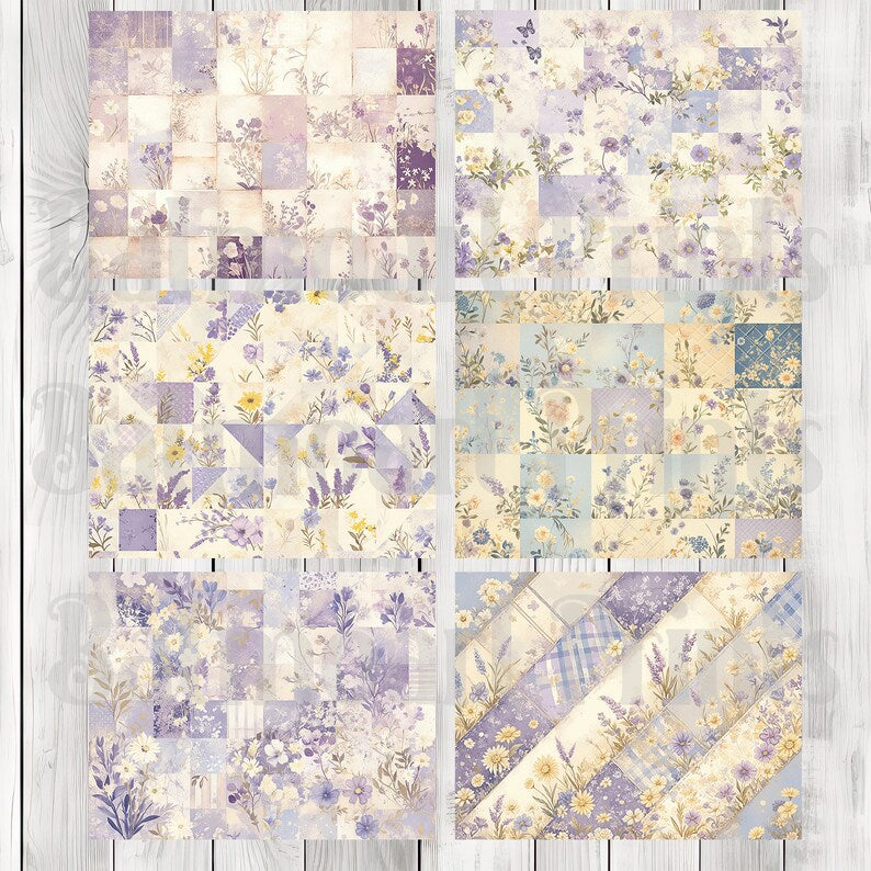 Light Purple Patchwork - Journal Paper Set, Junk Journal Pages, Junk Journal Paper, Printable Journal, Scrapbook Paper, Digital Paper