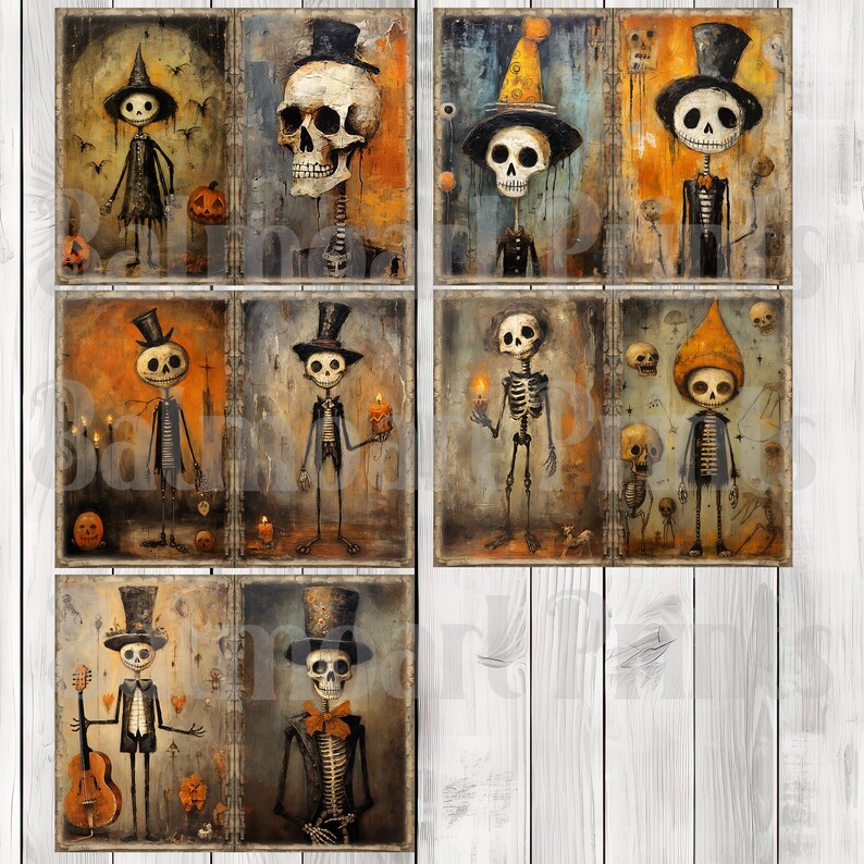 Skeleton Paintings Journal Paper Set, Junk Journal Pages, Flower Junk Journal Paper, Printable Journal, Scrapbook Paper, Digital Paper