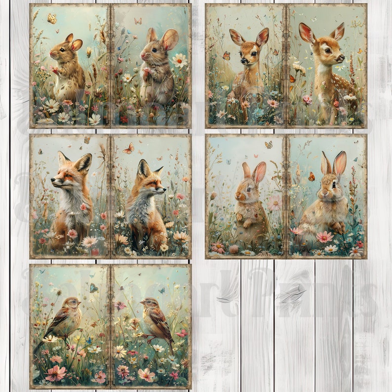 Meadow Friends - Journal Paper Set, Junk Journal Pages, Flower Junk Journal Paper, Printable Journal, Scrapbook Paper, Digital Paper