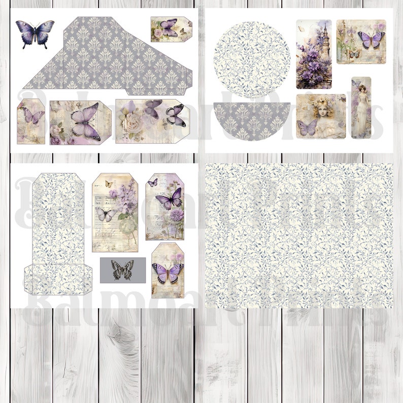 Lavender Butterfly Loaded Tag Kit - Purple - Loaded Tags | Ephemera Labels | Paper Craft | Junk Journal Images Clip Art | Fussy Cut