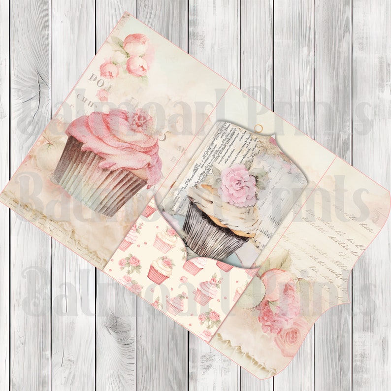 Pink Cupcakes Folio Kit - Journal Paper Set, Junk Journal Pages, Junk Journal Folio, Printable Journal, Scrapbook Paper, Vintage Cupcakes