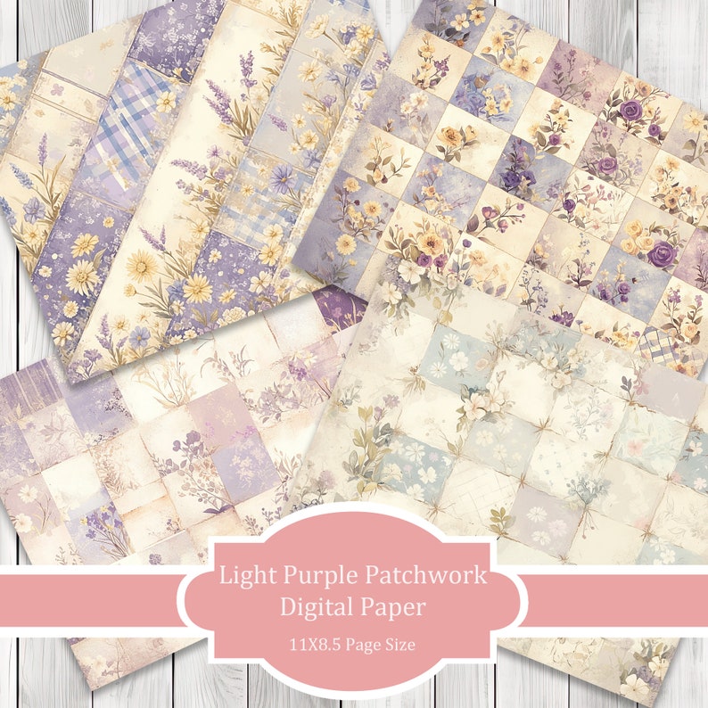 Light Purple Patchwork - Journal Paper Set, Junk Journal Pages, Junk Journal Paper, Printable Journal, Scrapbook Paper, Digital Paper