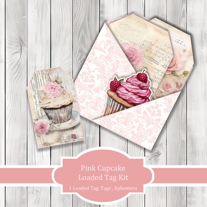 Pink Cupcake Loaded Tag Kit - Loaded Tags | Ephemera Labels | Paper Craft | Junk Journal Images Clip Art | Fussy Cut