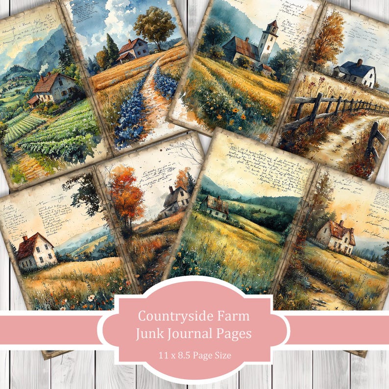 Countryside Farm - Journal Paper Set, Junk Journal Pages, Flower Junk Journal Paper, Printable Journal, Scrapbook Paper, Digital Paper