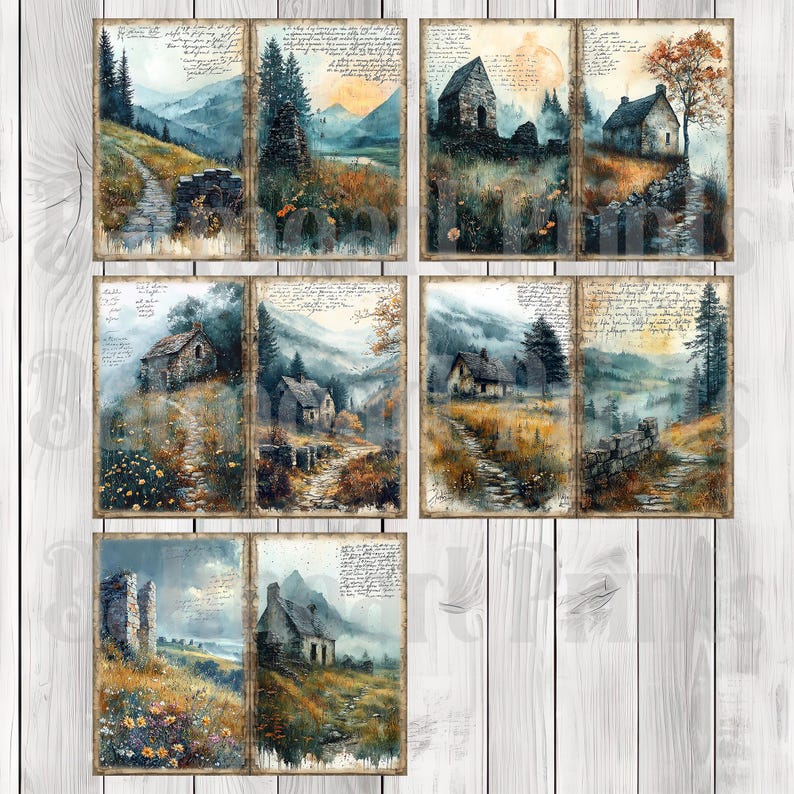 Misty Moors - Journal Paper Set, Junk Journal Pages, Flower Junk Journal Paper, Printable Journal, Scrapbook Paper, Digital Paper
