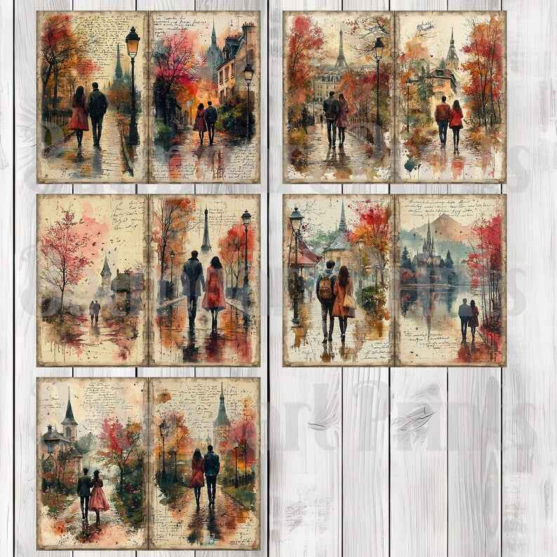 Romantic Walks - Journal Paper Set, Junk Journal Pages, Flower Junk Journal Paper, Printable Journal, Scrapbook Paper, Digital Paper