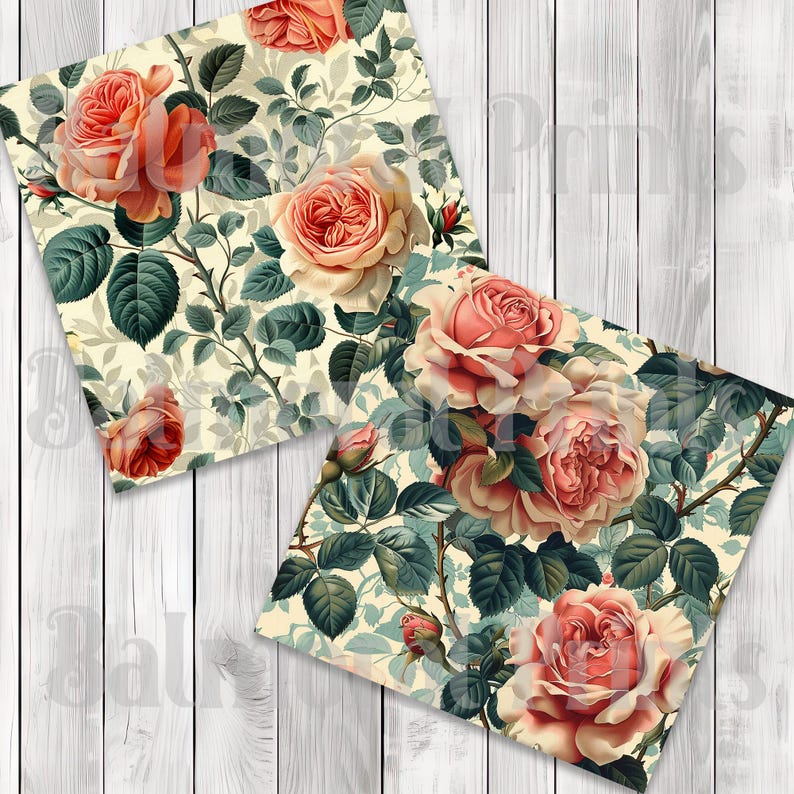 Victorian Roses - Seamless Pattern - Digital Paper - Printable Journal, Scrapbook Paper, Seamless