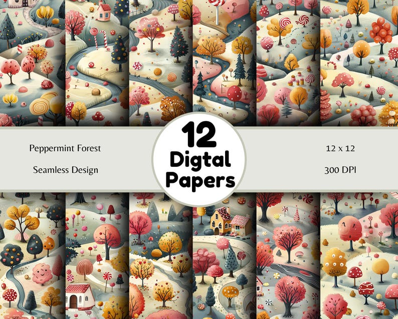 Peppermint Forest - Seamless Pattern - Digital Paper - Printable Journal, Scrapbook Paper, Seamless