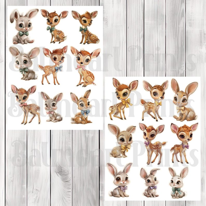Vintage Deer and Bunny Fussy Cuts - Junk Journal , Printable Journal, Junk Journal Tags, Junk Journal Ephemera
