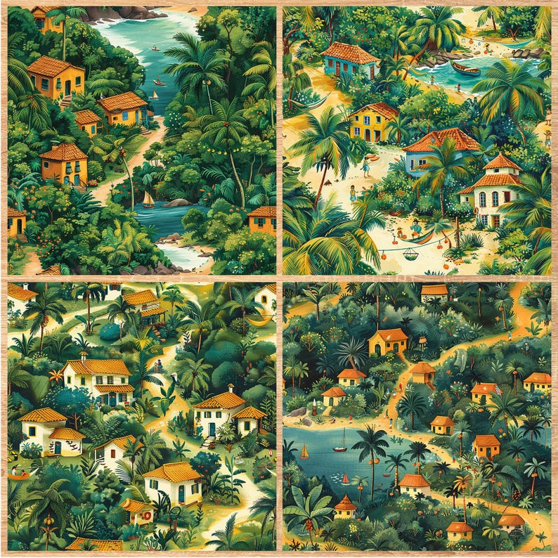 Tropical Village - Seamless Pattern - Digital Paper - Printable Journal, Scrapbook Paper, Seamless