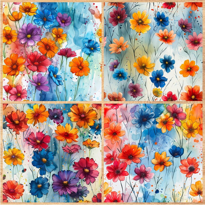 Rainbow Watercolor Florals - Seamless Pattern - Digital Paper - Printable Journal, Scrapbook Paper, Seamless