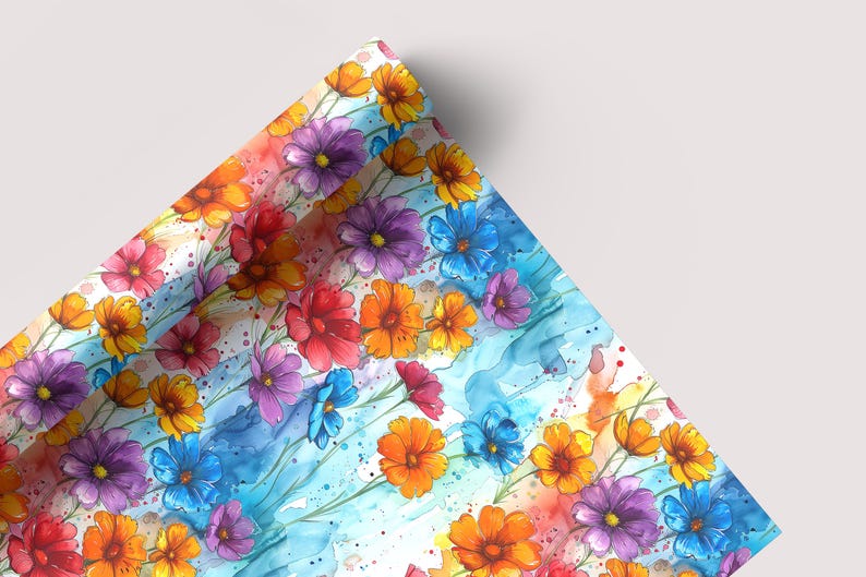 Rainbow Watercolor Florals - Seamless Pattern - Digital Paper - Printable Journal, Scrapbook Paper, Seamless
