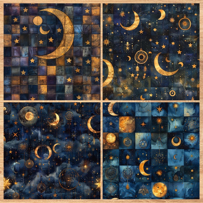 Celestial Patchwork - Seamless Pattern - Digital Paper - Printable Journal, Scrapbook Paper, Seamless