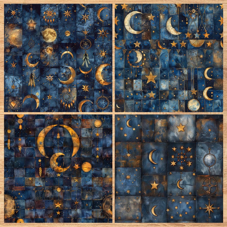 Celestial Patchwork - Seamless Pattern - Digital Paper - Printable Journal, Scrapbook Paper, Seamless