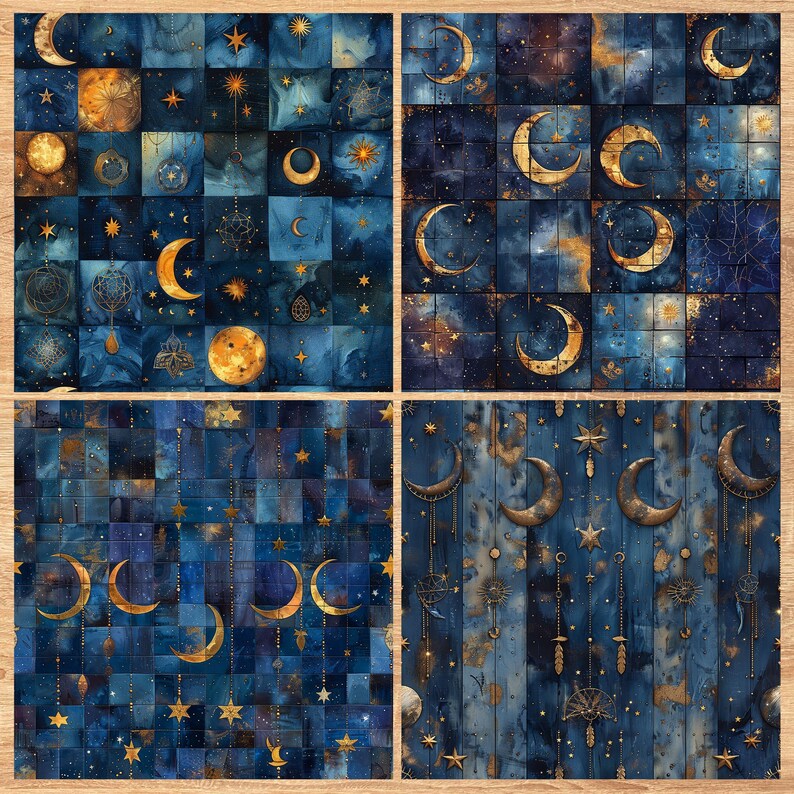Celestial Patchwork - Seamless Pattern - Digital Paper - Printable Journal, Scrapbook Paper, Seamless