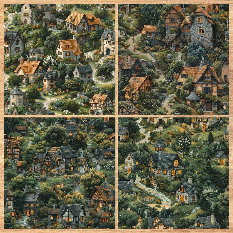 Medieval Village - Seamless Pattern - Digital Paper - Printable Journal, Scrapbook Paper, Seamless