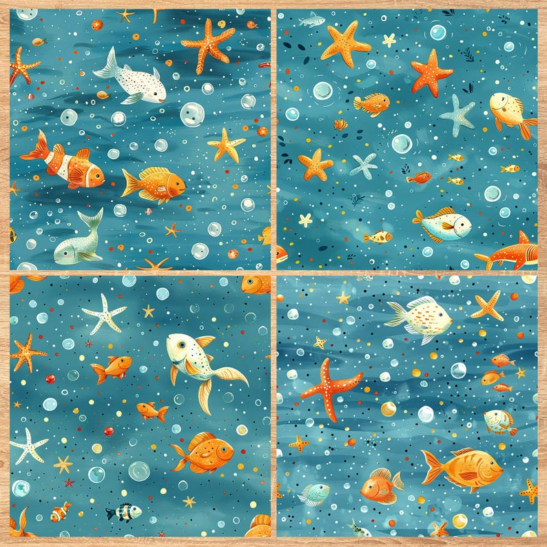 Tiny Fish - Seamless Pattern - Digital Paper - Printable Journal, Scrapbook Paper, Seamless