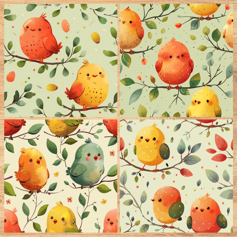 Springtime Birds - Seamless Pattern - Digital Paper - Printable Journal, Scrapbook Paper, Seamless