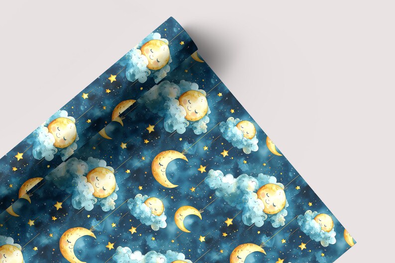 Sleepy Moons - Seamless Pattern - Digital Paper - Printable Journal, Scrapbook Paper, Seamless