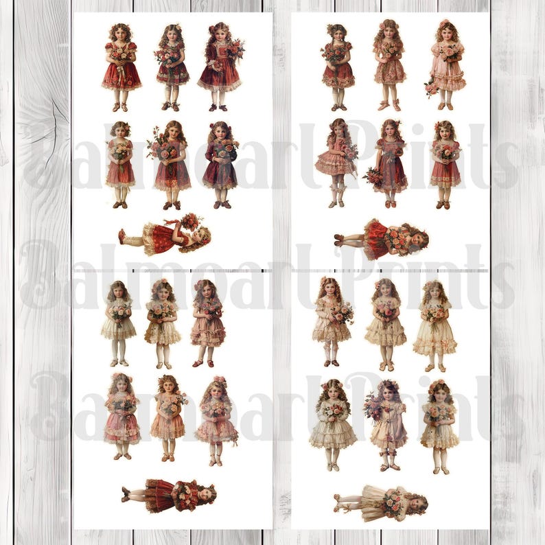 Vintage Valentine Dolls Fussy Cut Set - Junk Journal , Printable Journal, Junk Journal Tags, Junk Journal Ephemera