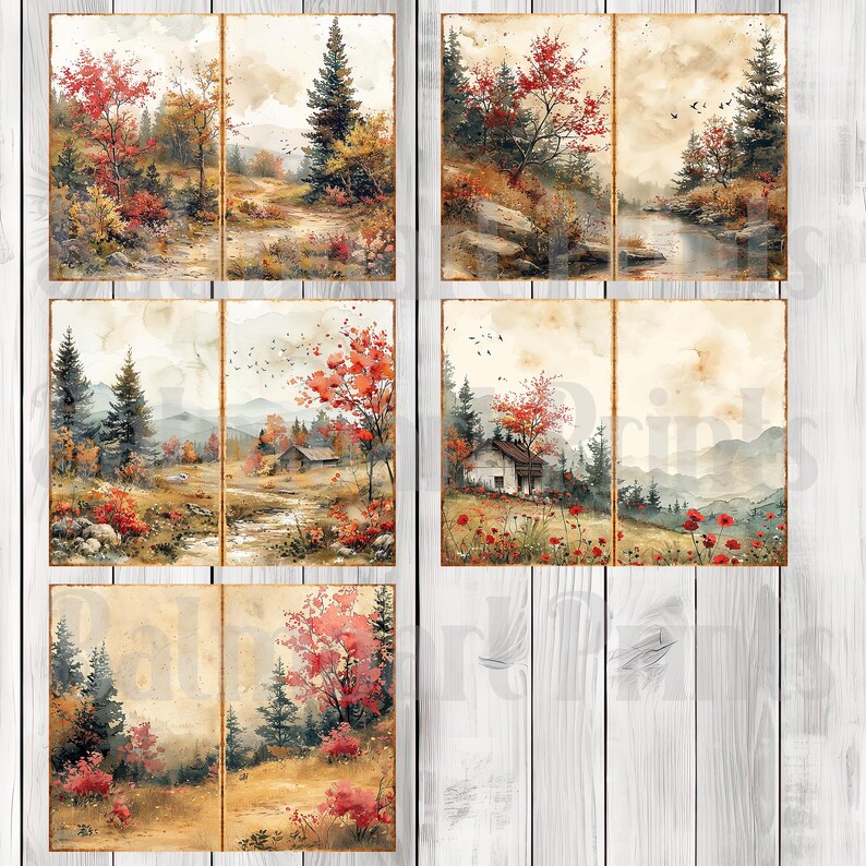 Fall Forests - Journal Paper Set, Junk Journal Pages, Flower Junk Journal Paper, Printable Journal, Scrapbook Paper, Digital Paper