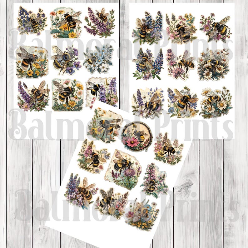 Vintage Bee Fussy Cuts - Junk Journal , Printable Journal, Junk Journal Tags, Junk Journal Ephemera, Scrapbooking