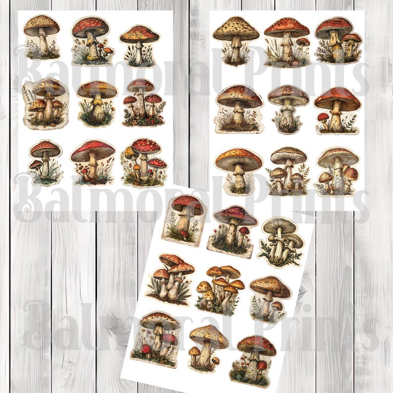 Vintage Mushroom Fussy Cuts - Junk Journal , Printable Journal, Junk Journal Tags, Junk Journal Ephemera, Scrapbooking