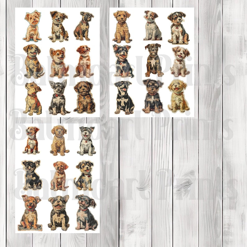 Vintage Puppy Fussy Cuts - Junk Journal , Printable Journal, Junk Journal Tags, Junk Journal Ephemera