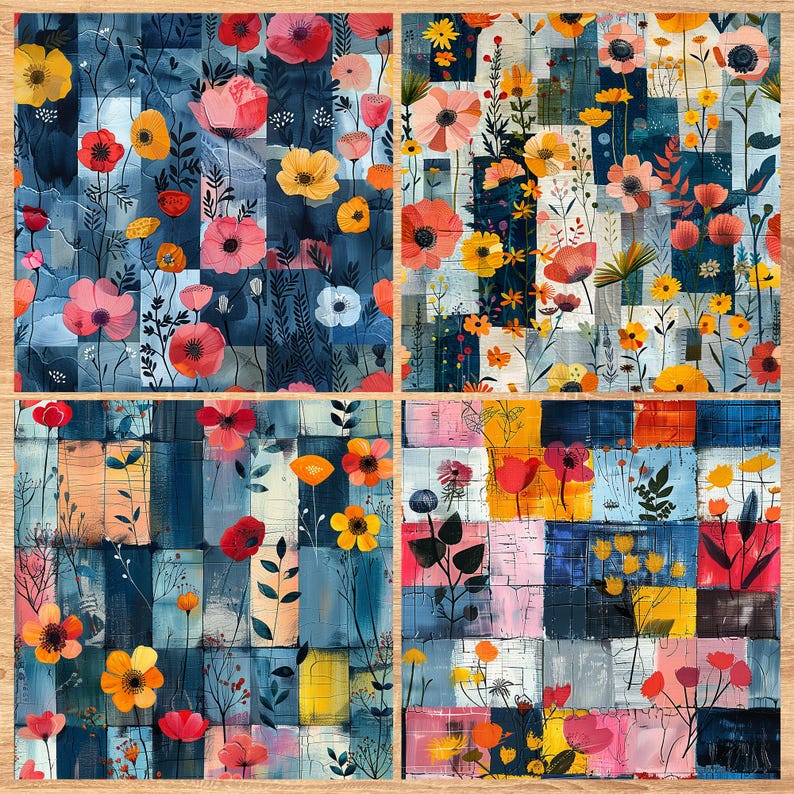 Wildflower Patchwork - Seamless Pattern - Digital Paper - Printable Journal, Scrapbook Paper, Seamless