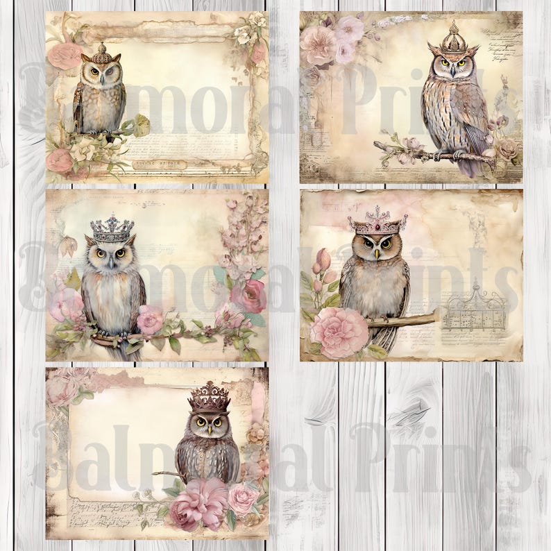 Crowned Owls - Junk Journal Kit, Journal Pages, Papers, Ephemera, Tags, Printable, Scrapbook Kit, Digital Download