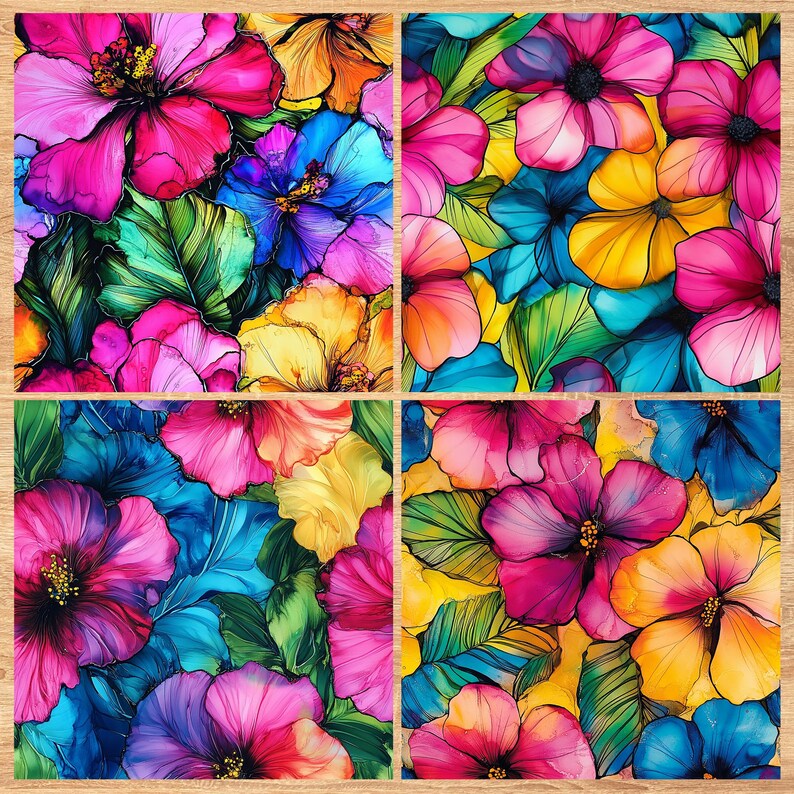 Tropical Ink Flowers - Seamless Pattern - Digital Paper - Printable Journal, Scrapbook Paper, Seamless