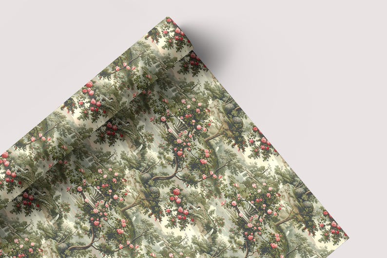 Rose Garden Toile - Seamless Pattern - Digital Paper - Printable Journal, Scrapbook Paper, Seamless