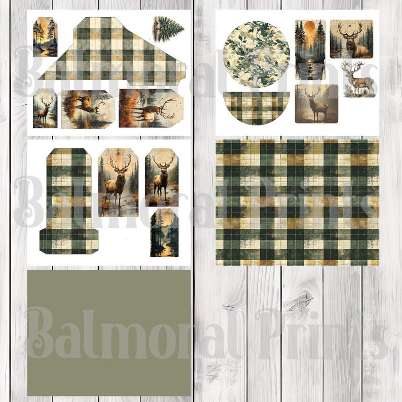 Majestic Stag Loaded Tag Kit - Blue - Loaded Tags | Ephemera Labels | Paper Craft | Junk Journal Images Clip Art | Fussy Cut