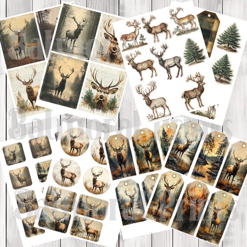 Majestic Stag - Junk Journal Kit, Journal Pages, Papers, Ephemera, Tags, Printable, Scrapbook Kit, Digital Download
