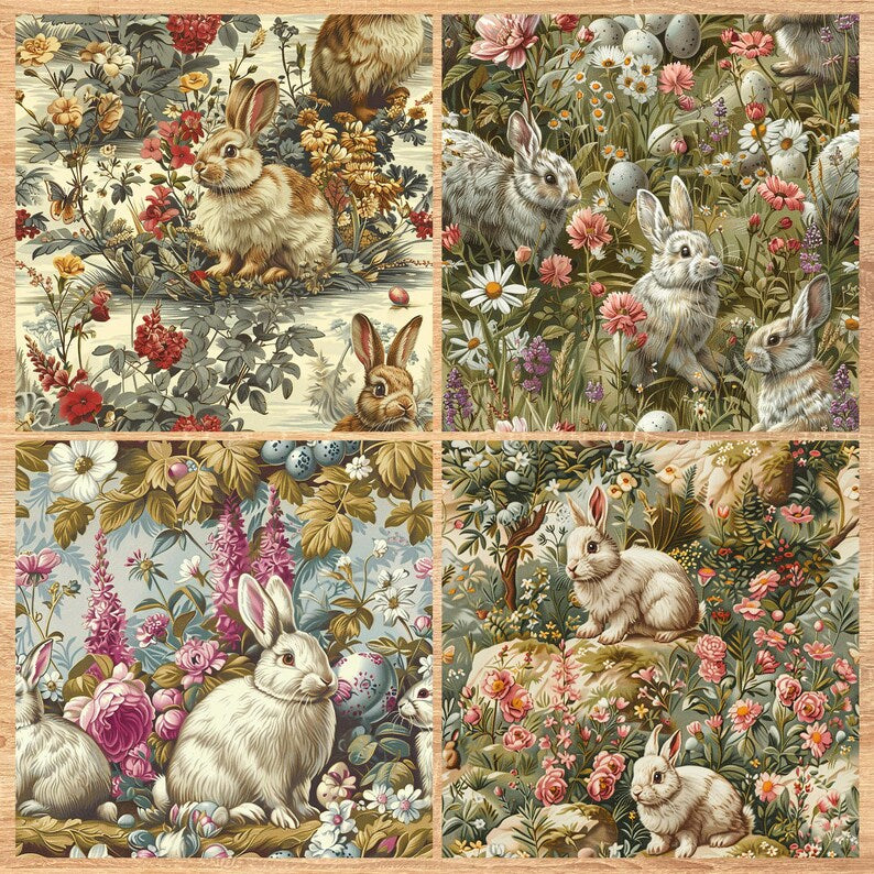 Vintage Easter Bunnies - Seamless Pattern - Digital Paper - Printable Journal, Scrapbook Paper, Seamless