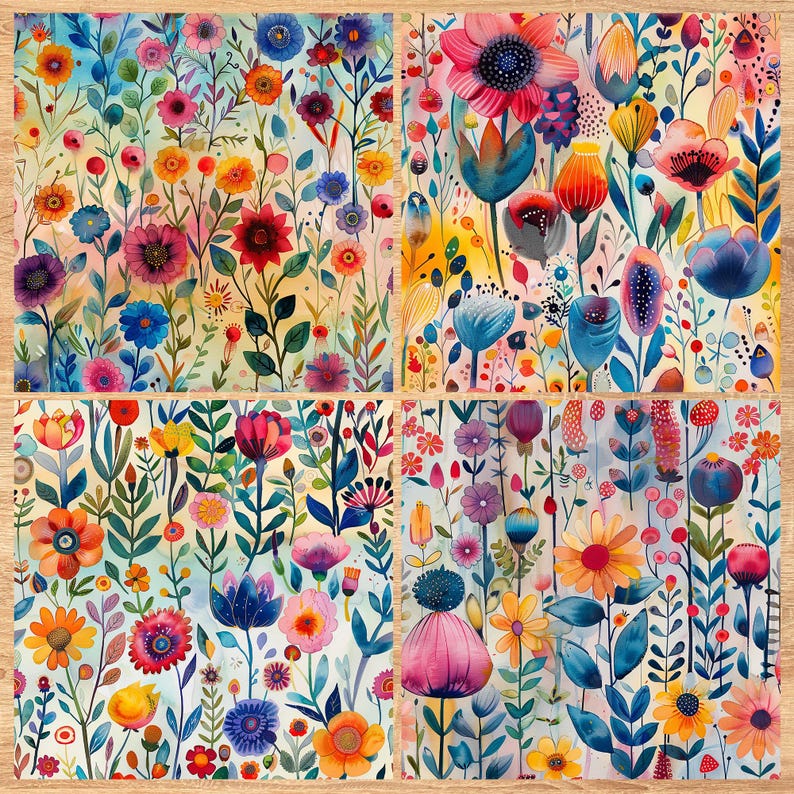 Bright Watercolor Florals - Seamless Pattern - Digital Paper - Printable Journal, Scrapbook Paper, Seamless