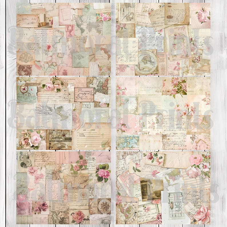 Shabby Chic Collage Pink - Journal Paper Set, Junk Journal Pages, Junk Journal Paper, Printable Journal, Scrapbook Paper, Digital Paper