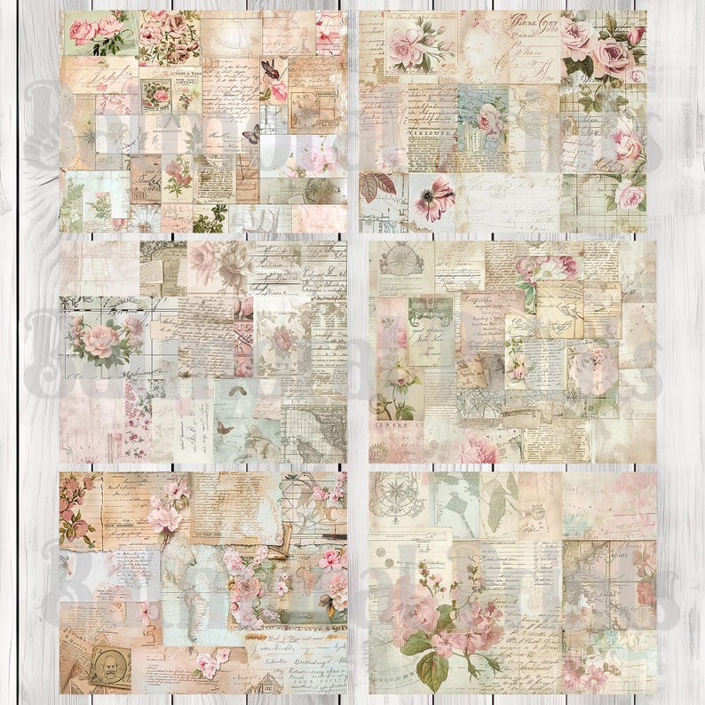 Shabby Chic Collage Pink - Journal Paper Set, Junk Journal Pages, Junk Journal Paper, Printable Journal, Scrapbook Paper, Digital Paper